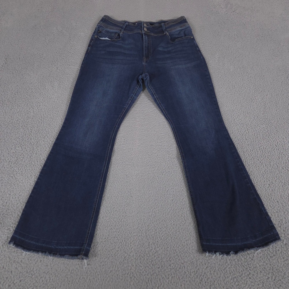 KanCan Jeans Women‎ 32 Blue Dark High Rise Double Button Bootcut Raw Hem Casual